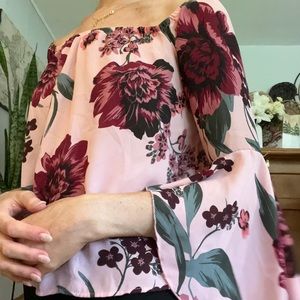 Pink floral womens off the shoulder top